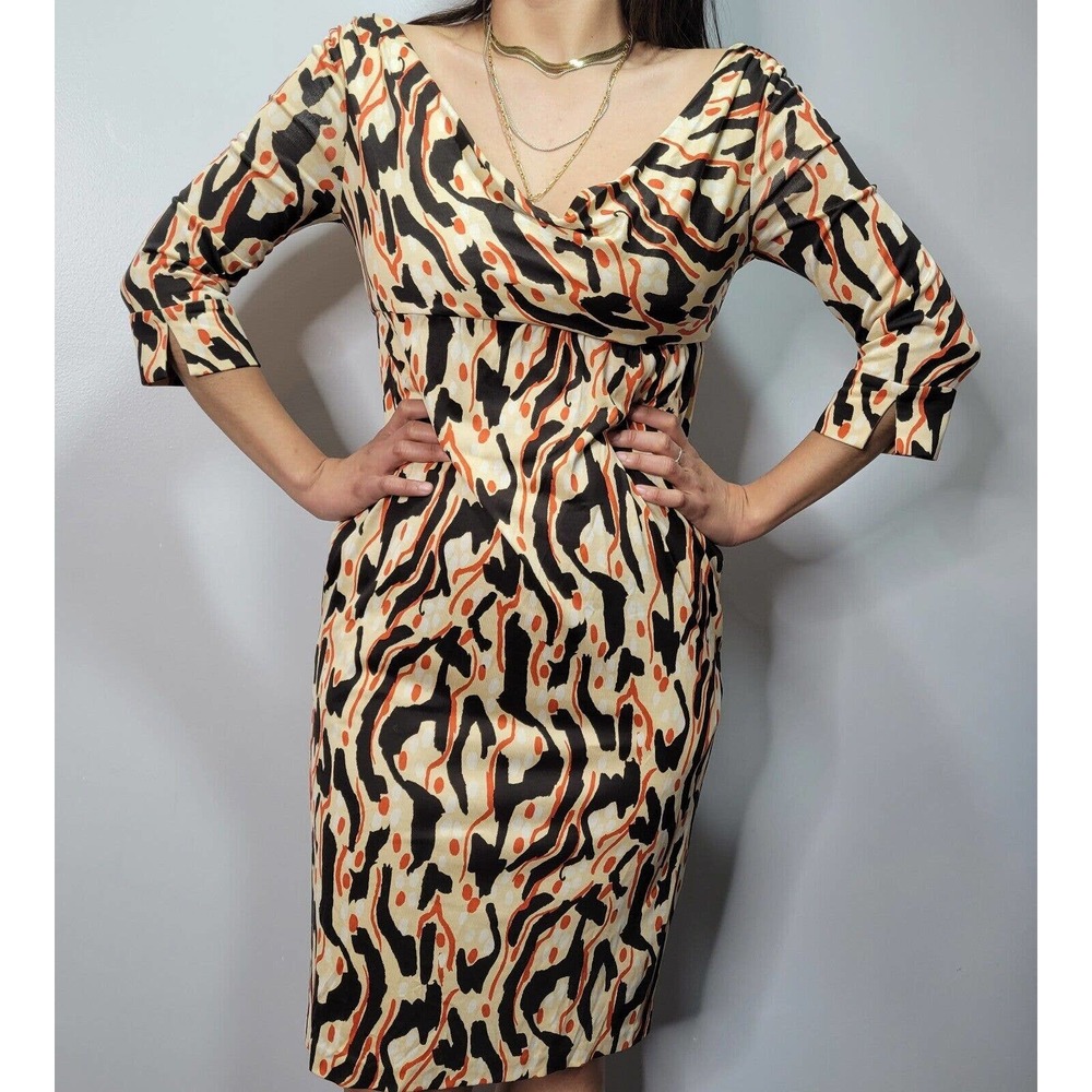 Diane Von Furstenberg Women's Francesca Silk Pattern‎ Cowlneck Dress SIZE 6